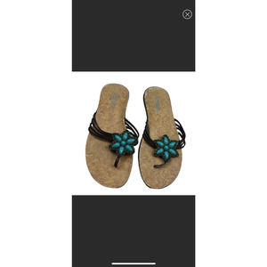 Guc Kenneth Cole Reaction Glam in Bloom Turquoise Beaded Flower Sandals SZ  8.5